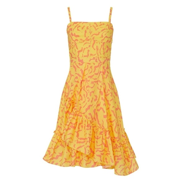 DEREK LAM Squiggle Print Square Neck Sleeveless Asymmetric Tier Ruffle Dress 6 - Picture 10 of 12